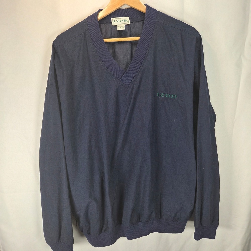 VTG Windbreaker Jacket‎ Mens Medium Navy V Neck Logo 90s Nylon Pullover Golf